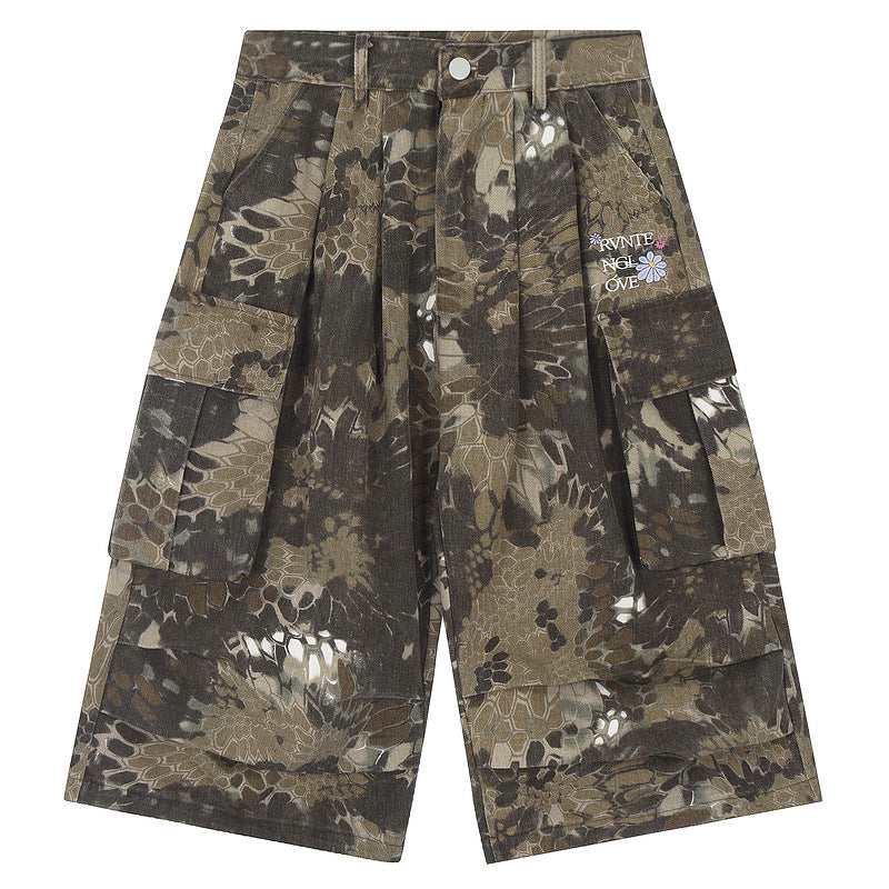 Vintage Snake Camo Utility Cargo Shorts