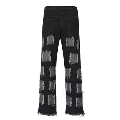 American Workwear Patched Washed Straight Jeans