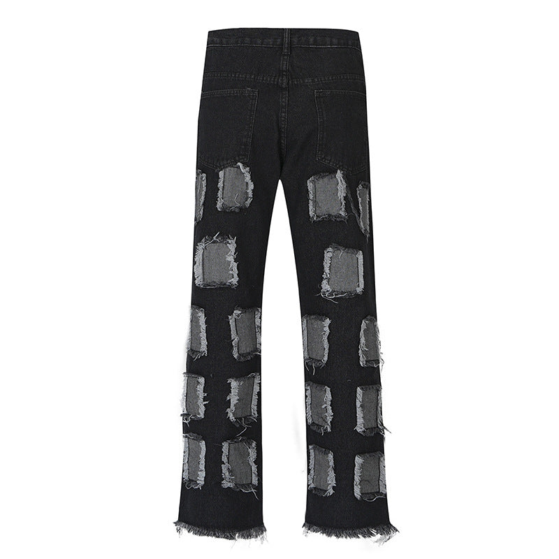 American Workwear Patched Washed Straight Jeans