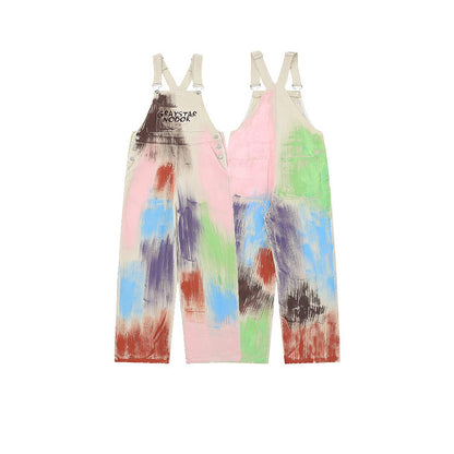 Artistic Print Cotton Overalls