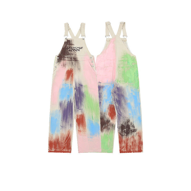 Artistic Print Cotton Overalls