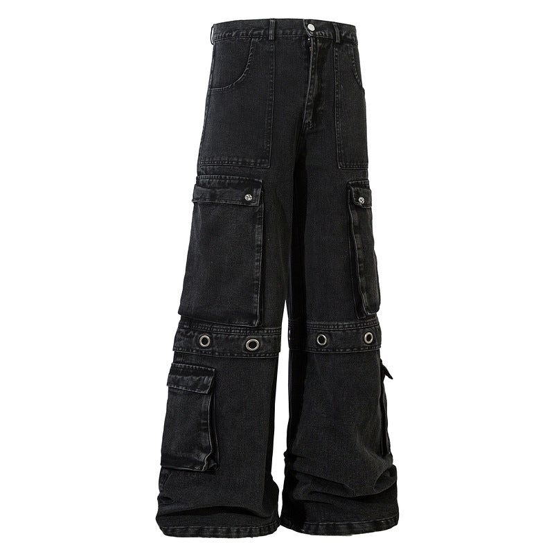 Streetwear Washed Loose Wide-Leg Denim Pants with Draped Silhouette