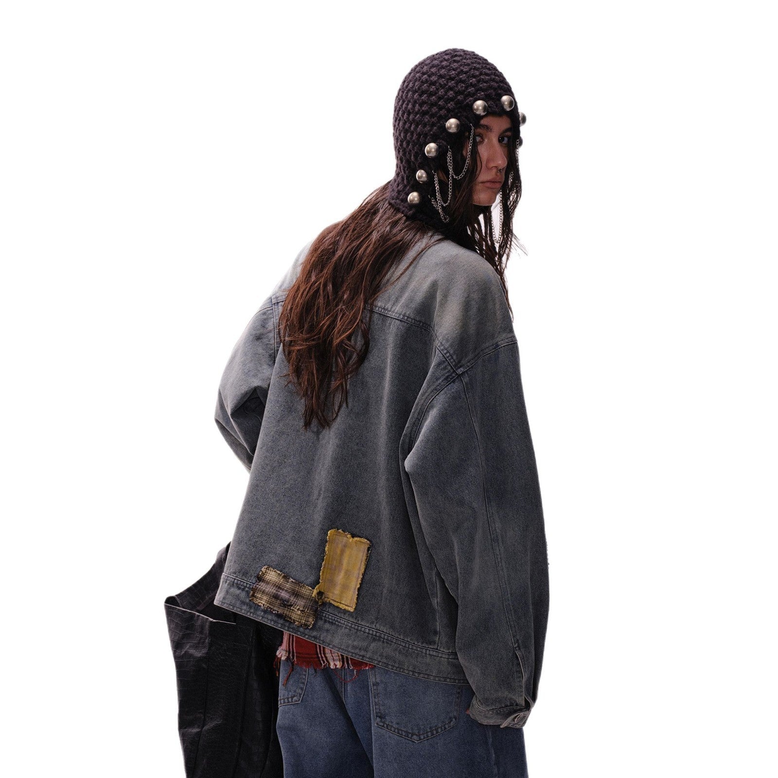 Vintage Loose Fit Work Jacket with Denim Patchwork