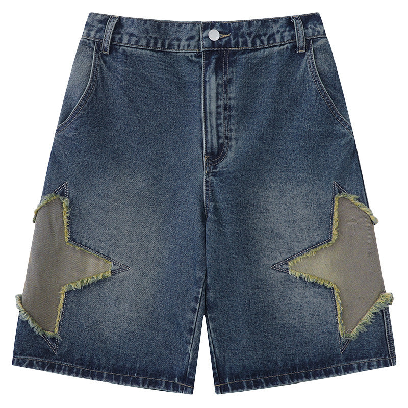 Vintage Star Patch Loose Fit Denim Shorts