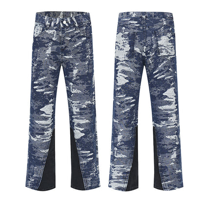 American Retro Patchwork Washed Jeans