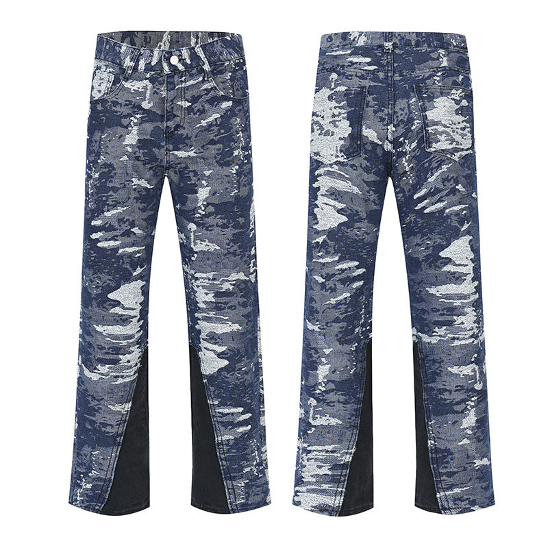 American Retro Patchwork Washed Jeans