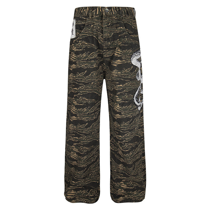 Snake Year Camouflage Loose Wide-Leg Jeans