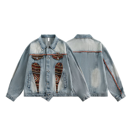 Vintage Denim Patchwork Embroidered Street Jacket