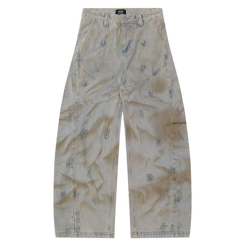 Graffiti Washed Loose Fit Blade-Cut Jeans