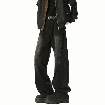 Retro Utility Wide-Leg Denim Pants – Straight Fit Workwear Jeans