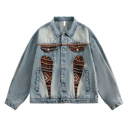 Vintage Denim Patchwork Embroidered Street Jacket