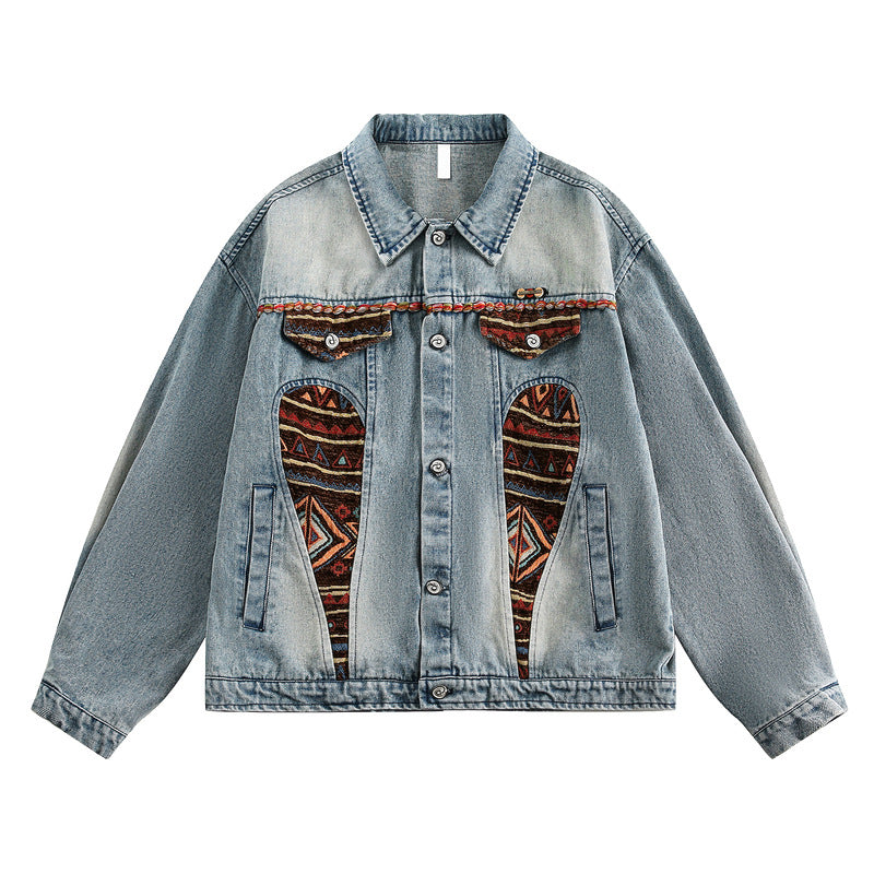 Vintage Denim Patchwork Embroidered Street Jacket