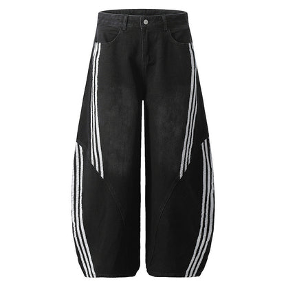 Side Stripe Knife-Cut Wide-Leg Denim Pants