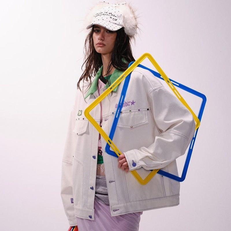 Glacier White Contrast Stitch Lapel Jacket