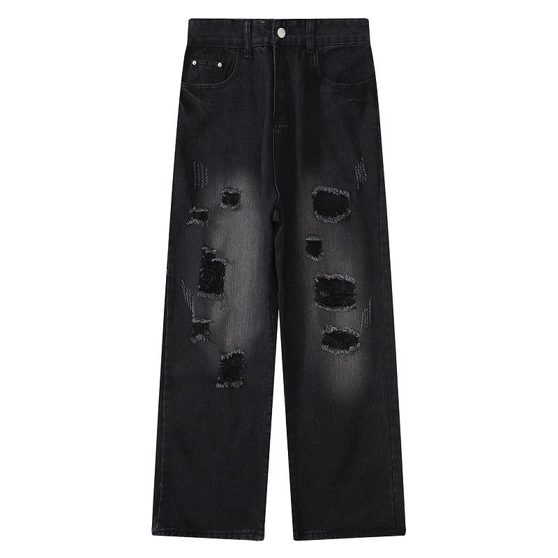 American High-Street RO-Inspired Ripped Black Jeans