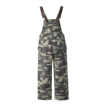 Vintage Camo Streetwear Utility Overalls with Straps