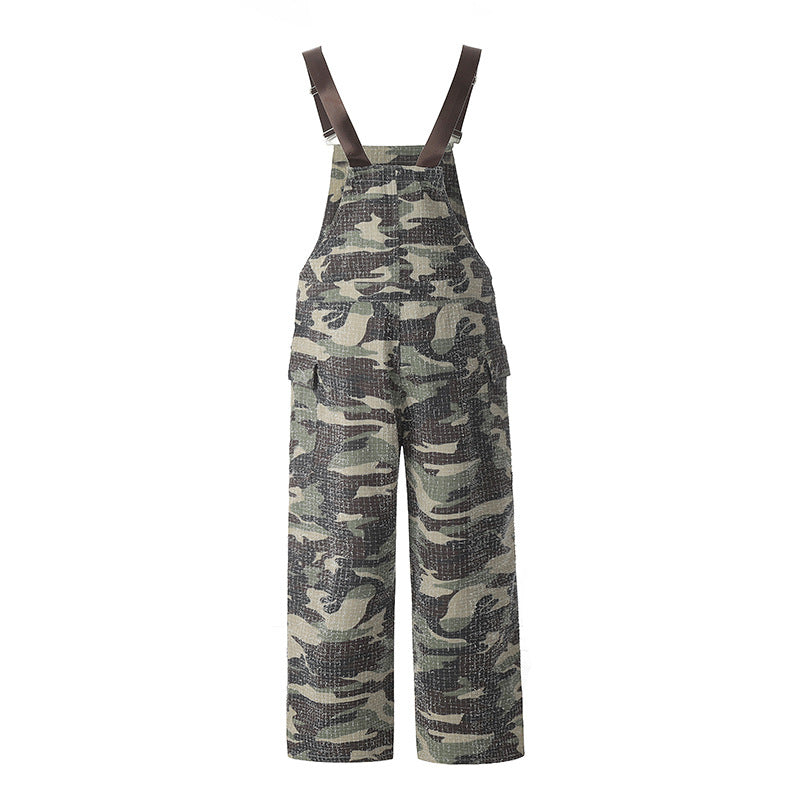 Vintage Camo Streetwear Utility Overalls with Straps