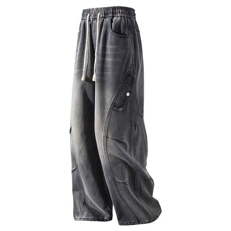 Washed Patchwork Wide-Leg Streetwear Jeans