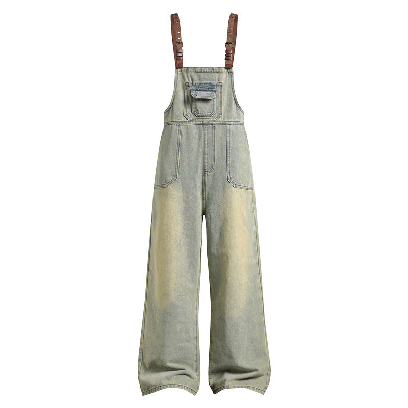 Vintage Loose Denim Overalls with Wide-Leg Silhouette
