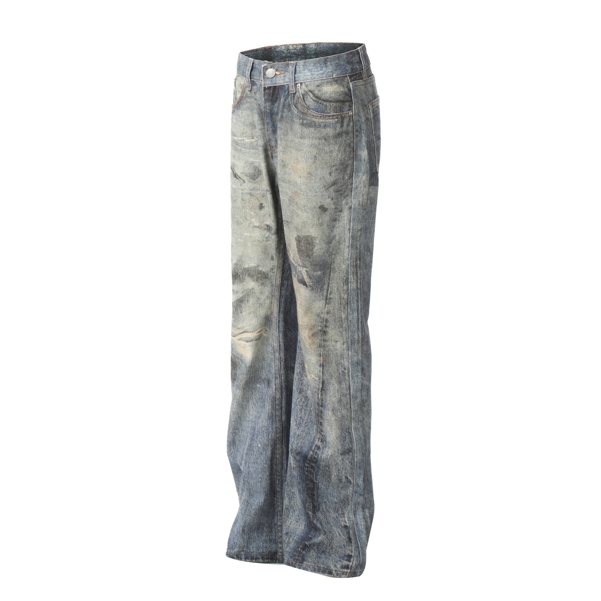American Wasteland Style Distressed Straight-Leg Denim Pants