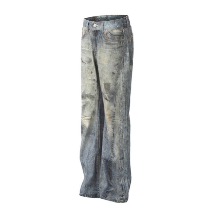 American Wasteland Style Distressed Straight-Leg Denim Pants