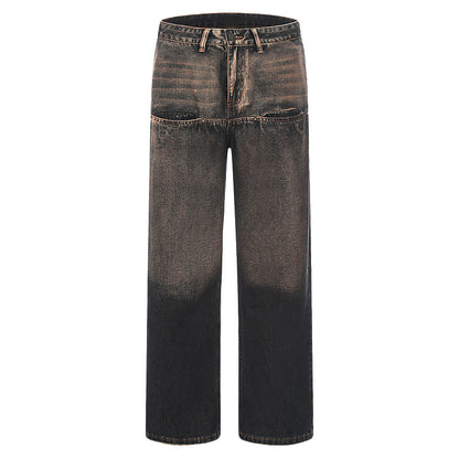 American High-Street Loose Straight Jeans with Retro Front Pockets
