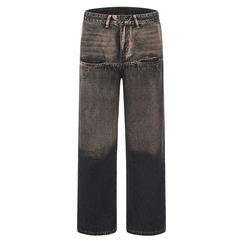 American High-Street Loose Straight Jeans with Retro Front Pockets