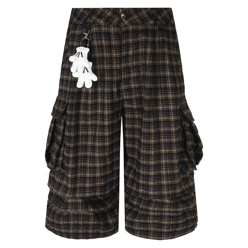 Vintage Plaid Wide-Leg Shorts with Claw Detail