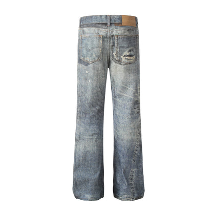 American Wasteland Style Distressed Straight-Leg Denim Pants
