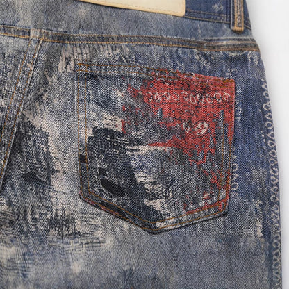 3D Digital Loose Straight Leg Denim Jeans