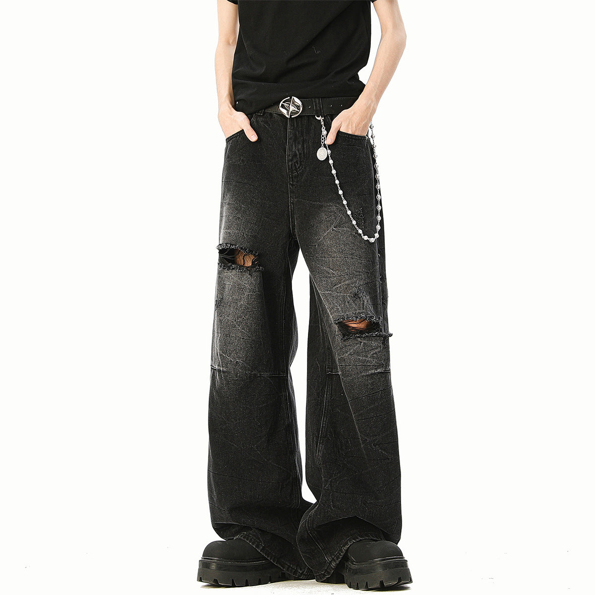 Cracked Wash Blade-Cut Cleanfit Jeans