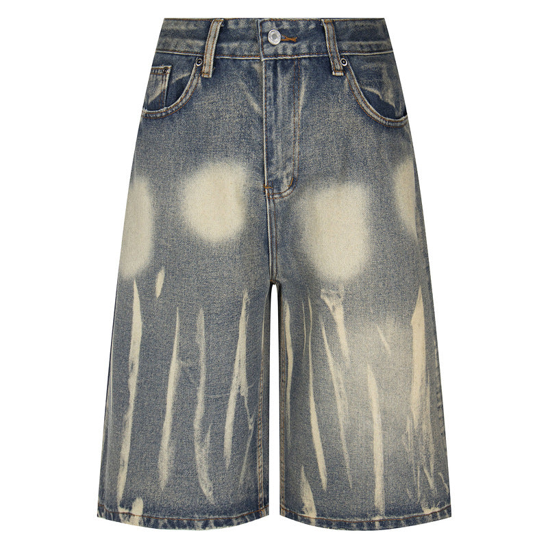 Vintage Lightning Print Wide-Leg Denim Shorts