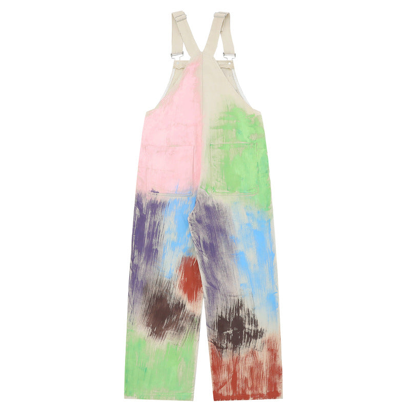 Artistic Print Cotton Overalls