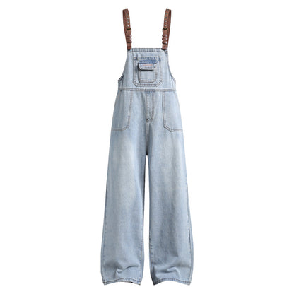 Vintage Loose Denim Overalls with Wide-Leg Silhouette