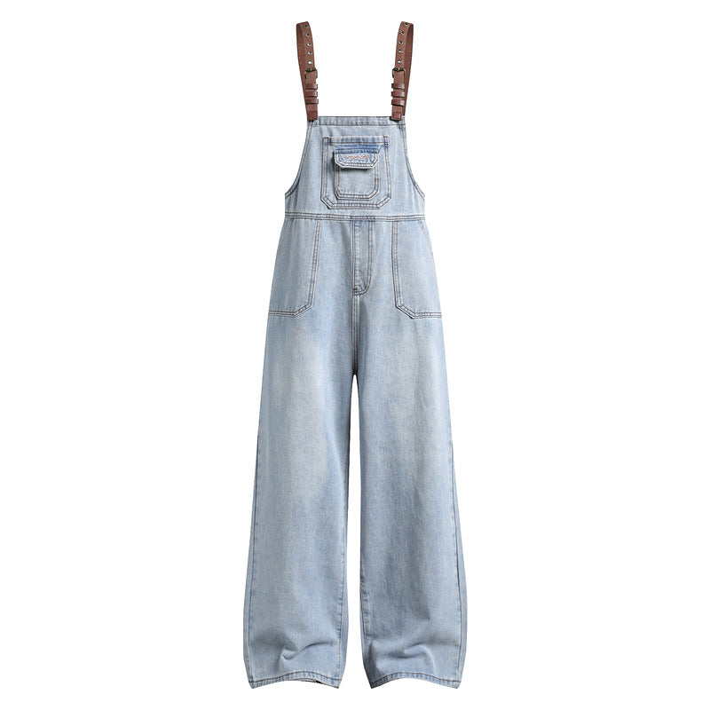 Vintage Loose Denim Overalls with Wide-Leg Silhouette