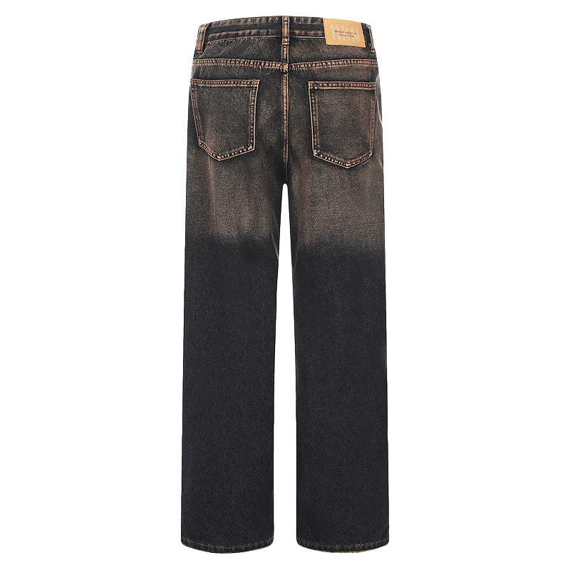 American High-Street Loose Straight Jeans with Retro Front Pockets