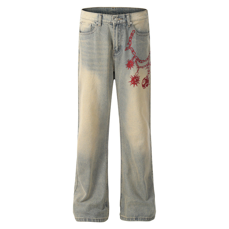 Cleanfit Red Embroidered Flare Washed Denim Jeans – Black 8 Design