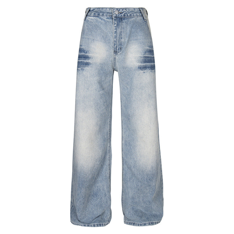 Vintage Washed Light Blue Jeans with Lightning Texture