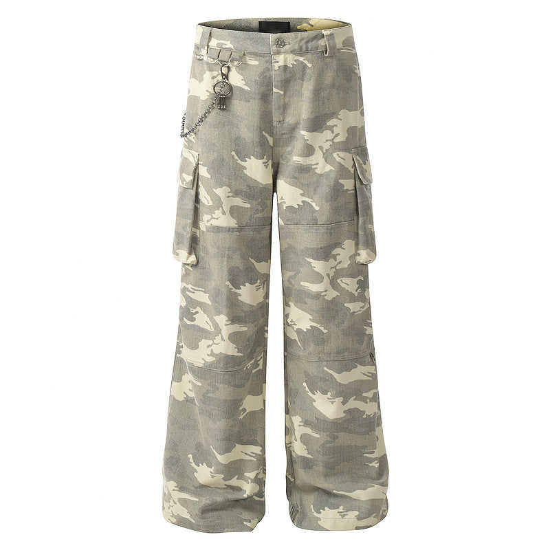 Washed Cleanfit Camo Utility Wide-Leg Pants