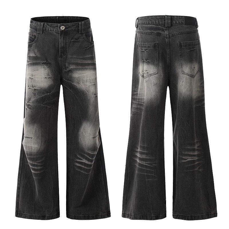 Vintage Black Tie-Dye Wide Leg Denim Jeans
