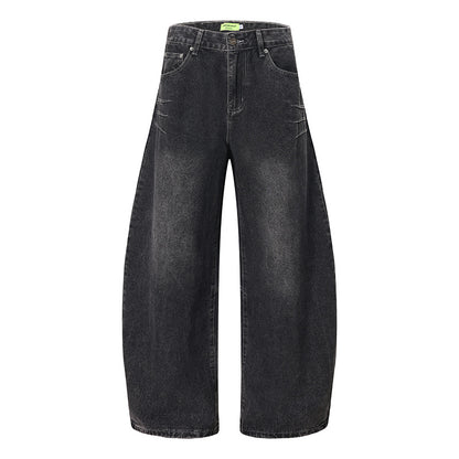 Vintage Curved-Cut Wide-Leg Denim Jeans