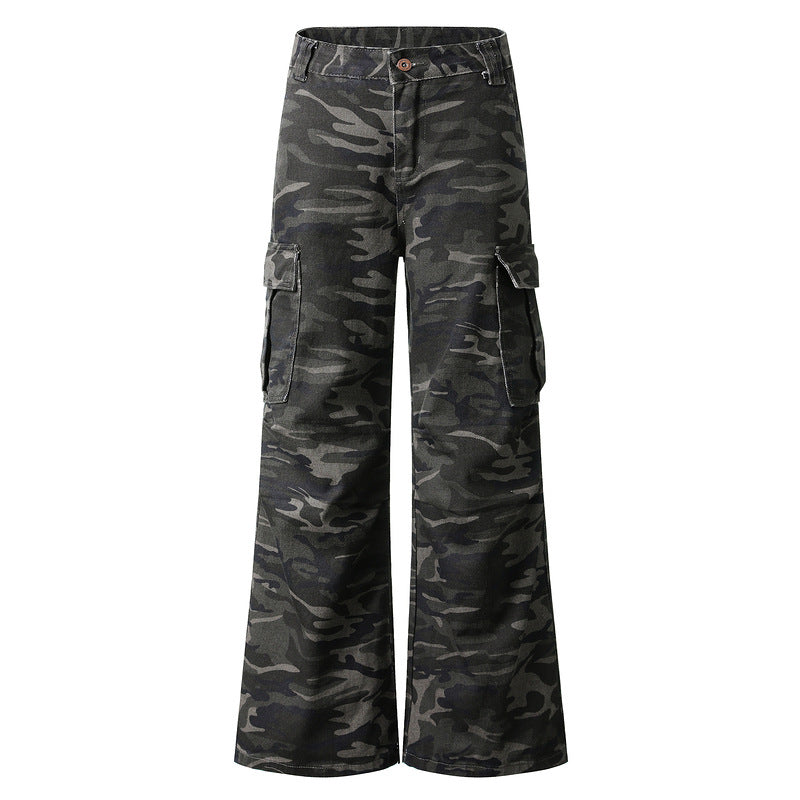 Vintage Camouflage Multi-pocket Denim Cargo Pants