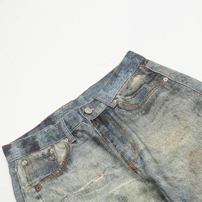 American Wasteland Style Distressed Straight-Leg Denim Pants