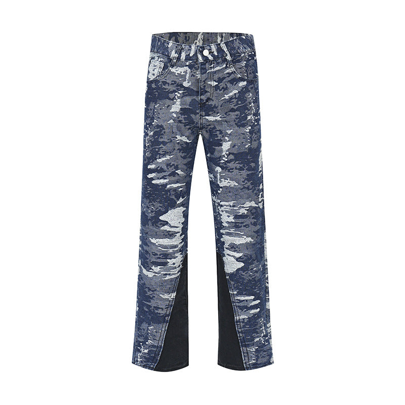 American Retro Patchwork Washed Jeans