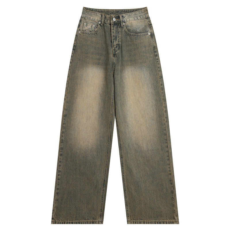 Vintage Yellow-Washed High Waist Wide Leg Jeans