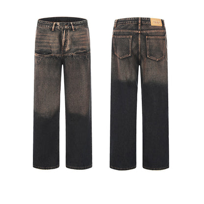 American High-Street Loose Straight Jeans with Retro Front Pockets
