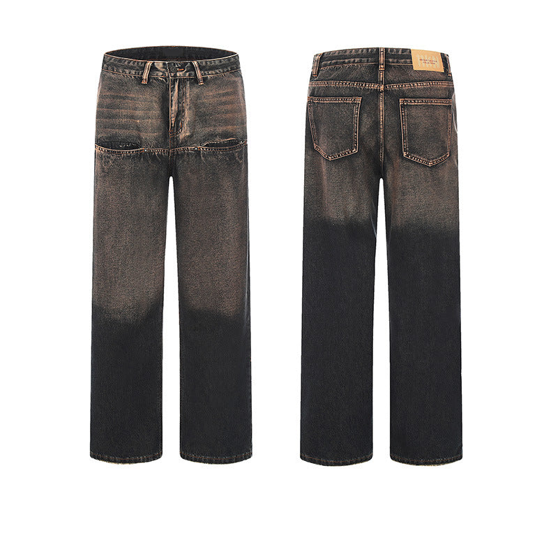 American High-Street Loose Straight Jeans with Retro Front Pockets