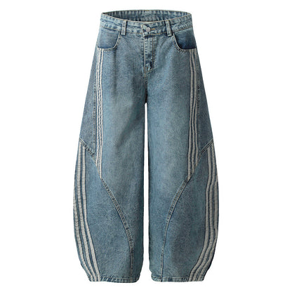 Side Stripe Knife-Cut Wide-Leg Denim Pants